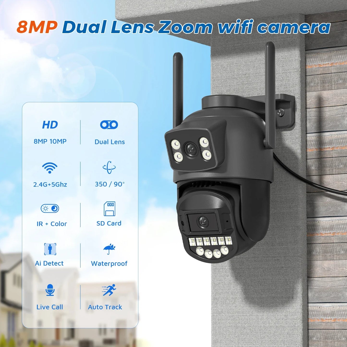 Xiaomi 10MP PTZ IP Camera 8MP 5K Outdoor Dual Lens Dual Screen 5G WIFI Cam. Clear View Surveillance