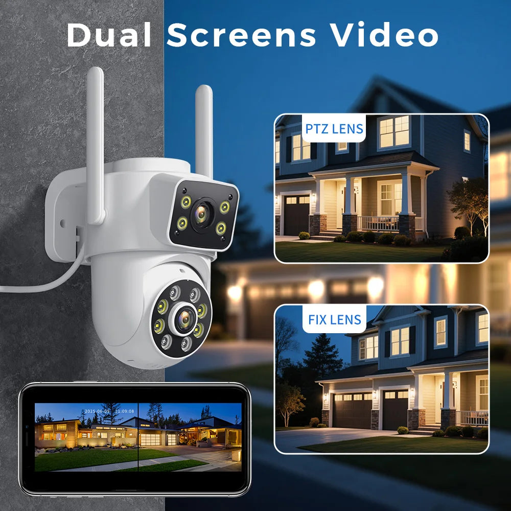 4K 8MP HD Wifi PTZ Camera Outdoor 4MP Dual Lens Dual Screen AI Auto Tracking Clear View Surveillance